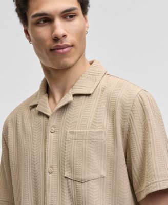 Men's Textured Chevron Knit Short Sleeve Button-Front Camp Shirt