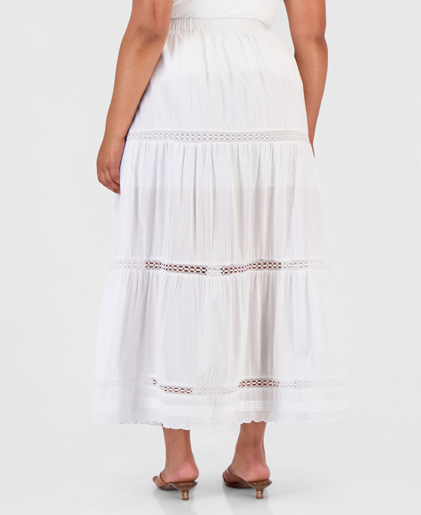 Женская юбка And Now This Trendy Plus Size Cotton Tiered, цвет: Яркий белый — фото 4