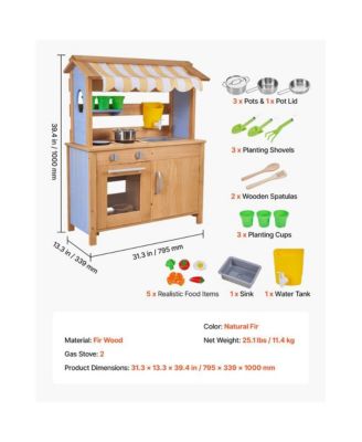 Outdoor Wooden Mud Kitchen for Kids with Sink, Canopy & Tools