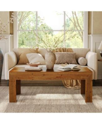 Rectangular Coffee Table, 47-Inch Solid Wood Living Room Coffee Table, Mid Century Modern Center Cocktail Table
