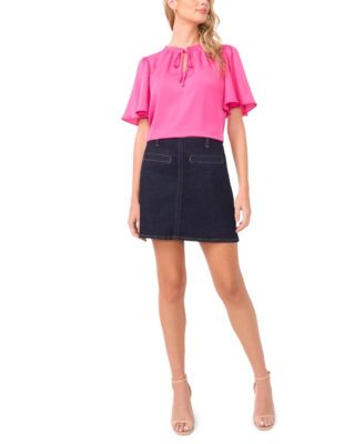 Women's Tie Neck Short-Sleeve Blouse