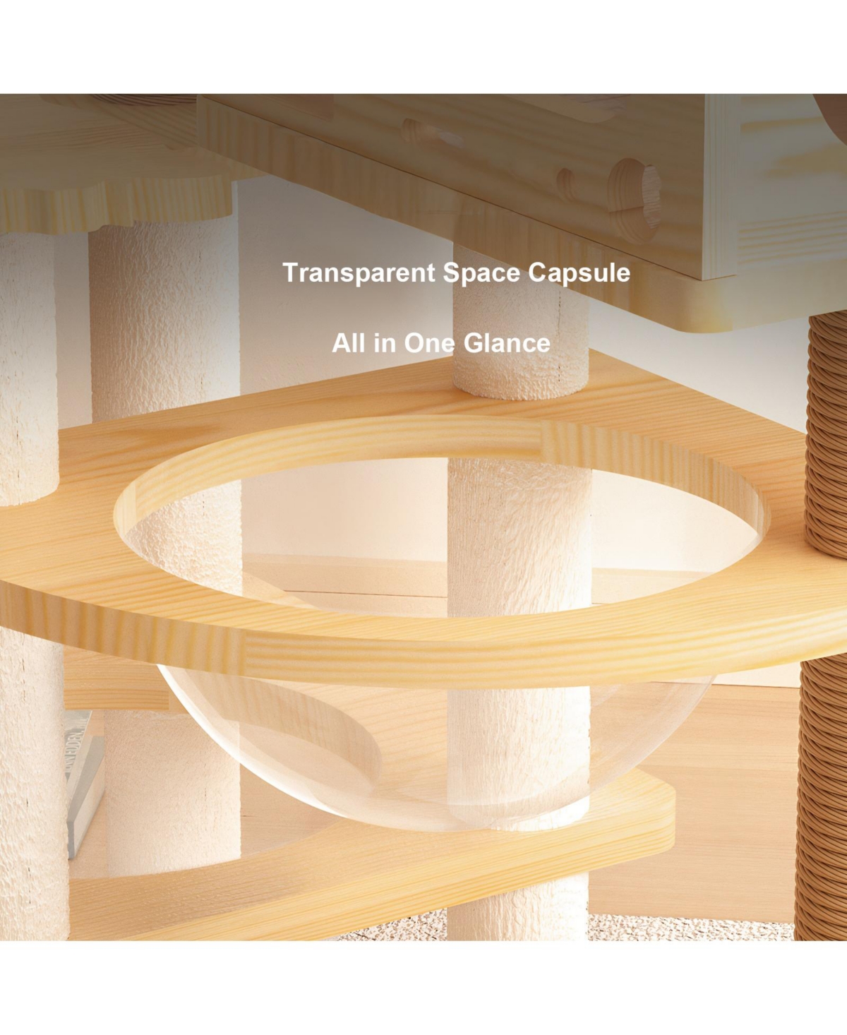 Aostirmotor 66.9" Modern Wood Cat Tree with Scratching Posts, Perch & Acrylic Hammock for Multi-Cat Homes