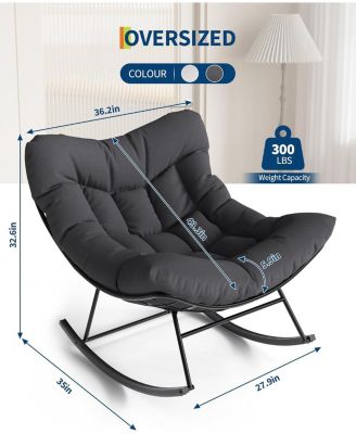 Outdoor Papasan Rocking Chair with Thick Cushion, Rattan Lounge Seat, Comfy Reading Furniture for Adults
