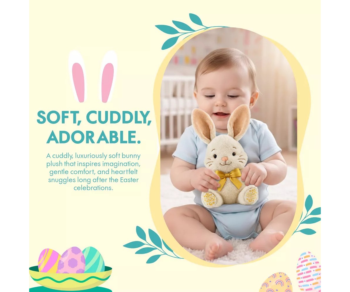 Sperric Easter Baby Plush Bunny with Bow, Cuddly Easter Plush Bunny Sensory Easter Toy for Newborns and Infants, 13" Soft, Easter Gift Toys