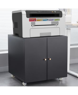 File Cabinet on Wheels, Mobile Metal Printer Stand with 2 Doors and Adjustable Shelf for Home Office, Small Spaces - Black