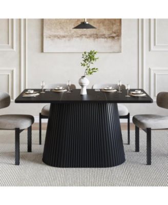 59" Farmhouse Dining Table for 4-6 People, Modern Rectangular Kitchen Table with Metal Pedestal Base