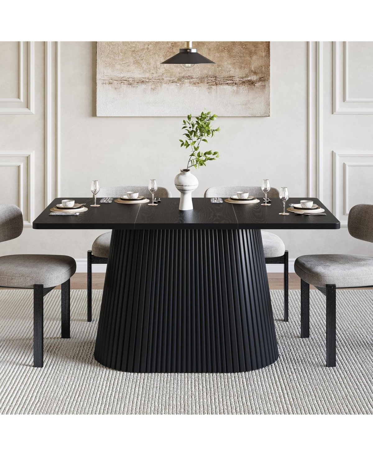 Tribesigns 59" Farmhouse Dining Table for 4-6 People, Modern Rectangular Kitchen Table with Metal Pedestal Base