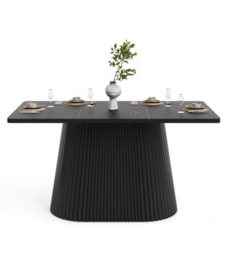 59" Farmhouse Dining Table for 4-6 People, Modern Rectangular Kitchen Table with Metal Pedestal Base