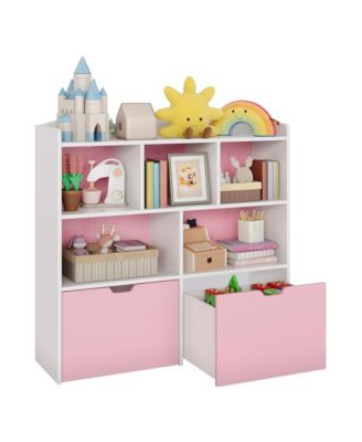 Storage Organizer with 2 Movable Drawers, Organizer with 5 Open Cubbies
