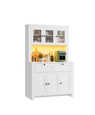 Pantry Cabinet with Charging Station, Kitchen Hutch with Storage Drawers and Adjustable Shelves