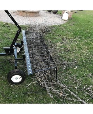 72" Pine Straw ATV Tow Behind Steel Landscape Rake w/Wheels and Handle
