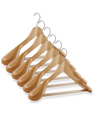 Wide Shoulder Wooden Suit Hangers, Non-Slip Pant Bar and Swivel Hook, Black - Set of 6