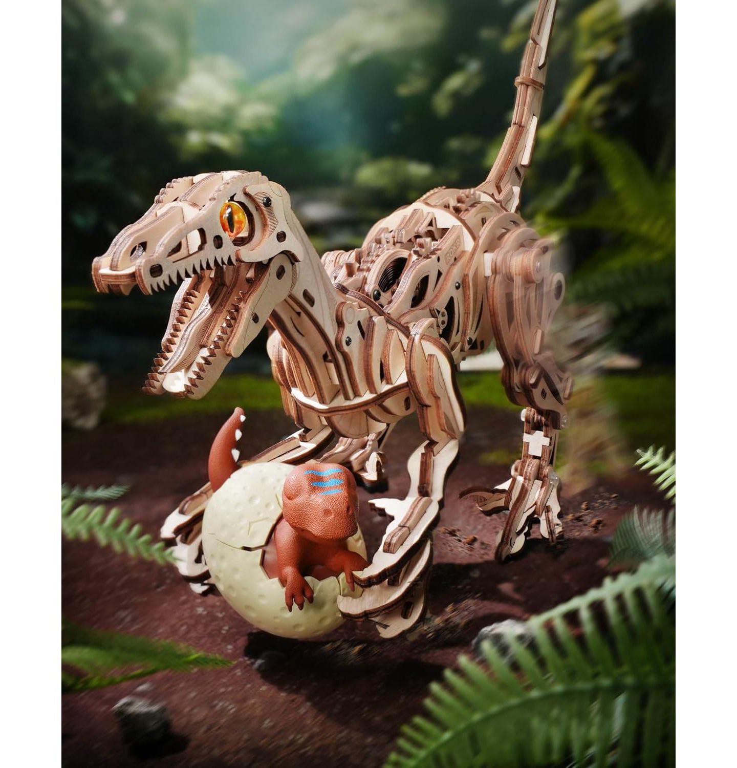 Детский конструктор Robotime Walk Dinosaur 189-Piece 3D Wooden Puzzle Building Set, Ages 14+, цвет: Бежевый — фото 1