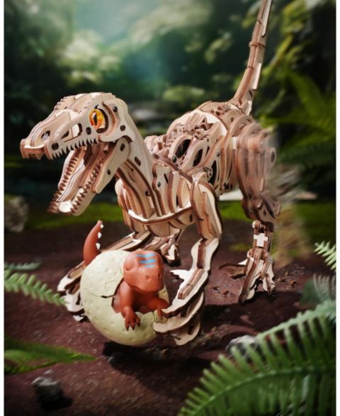 Детский конструктор Robotime Walk Dinosaur 189-Piece 3D Wooden Puzzle Building Set, Ages 14+, цвет: Бежевый