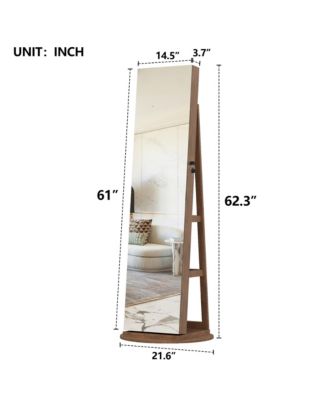 360°Swivel Jewelry Cabinet, Standing Jewelry Armoire Organizer, Lockable Storage Cabinet with Full Length Mirror, Display Shelves - Walnut