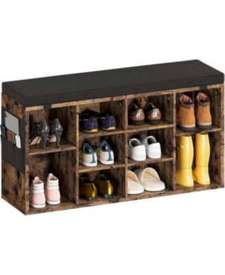 41" Padded Seat Shoe Bench - 10-Cube Storage Adjustable Shelves Side Pockets Entryway Organizer