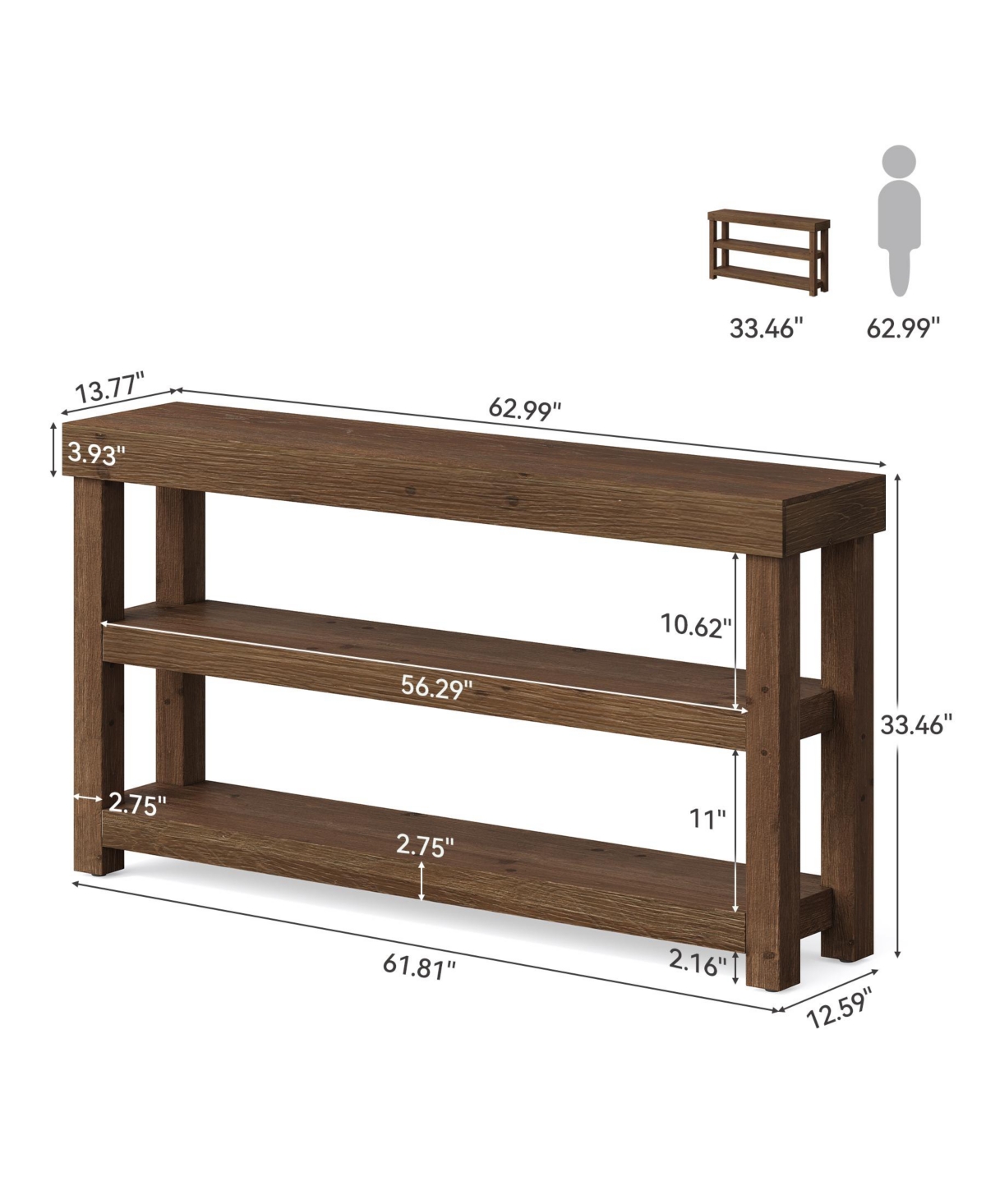 Tribesigns 63-Inch Solid Wood Entry Console Table,arrow Sofa Table Behind The Couch, Entryway Furniture with Storage Shelves
