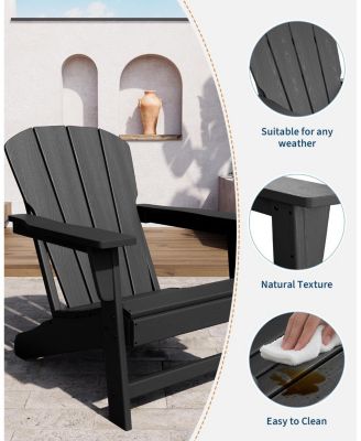 Modern HDPE Plastic Adirondack Chair Set of 2 - Weather Resistant Outdoor Patio Firepit Chair