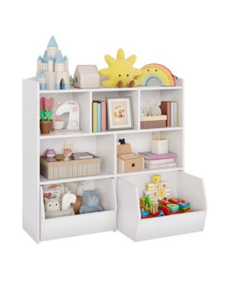 Storage Organizer with 2 Movable Drawers, Organizer with 5 Open Cubbies