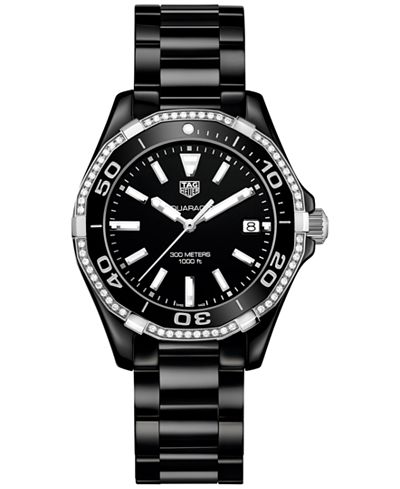 TAG Heuer Women's Swiss Aquaracer Diamond (1/4 ct. t.w.) Black Ceramic Bracelet Watch 35mm WAY1395.BH0716