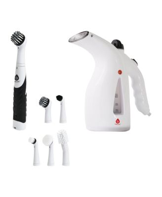 Cordless Power Scrubber Cleaning Brush + Pursonic 300ml Handheld Travel Garment Steamer – Home & Travel Cleaning Essentials