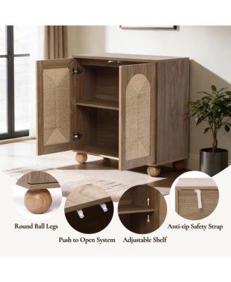 2-Door Natural Oak Finish Manufactured Wood Cabinet, Pine Round Ball Legs