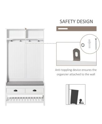 Hall Tree, Coat Rack and Bench Seat with 4 Hooks, 2 Drawers