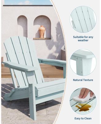 Folding Adirondack Chairs Set of 6, HDPE Plastic Outdoor Chairs with Wood Texture - 380 LBS & Weather Resistant for Fire Pit, Deck, Patio, Pool