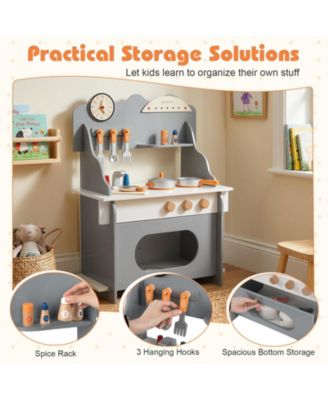 Wooden Play Kitchen for Kids with Clock Pretend Play Set 3