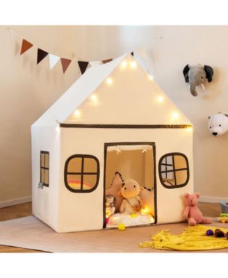 Kids Large Playhouse Tent with Star Lights, Door Curtain, and Windows, Indoor