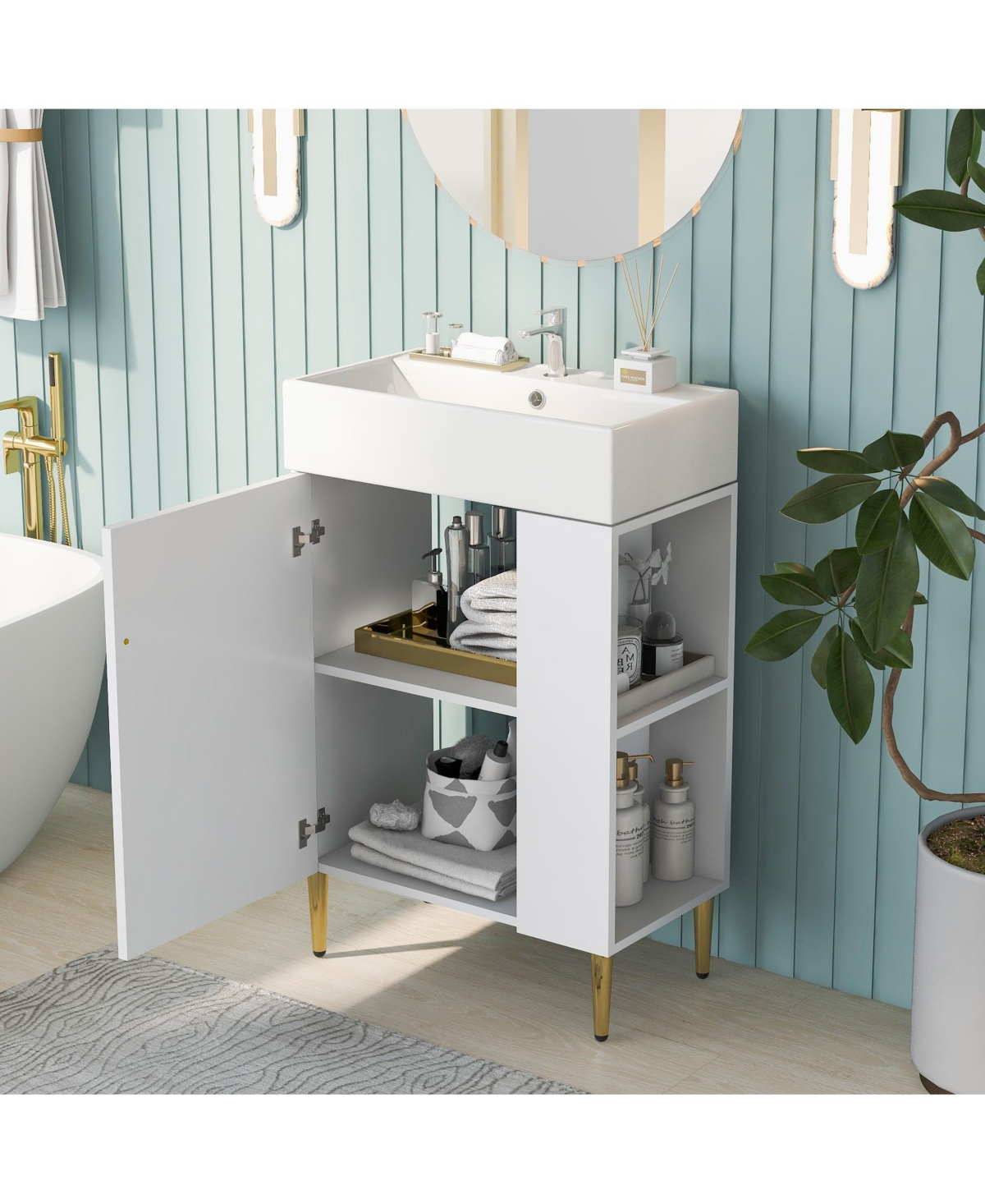Rainsken 21.6" Small Bathroom Cabinet with Sink