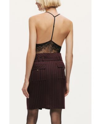 Women's Pinstripe Belted Pencil Skirt