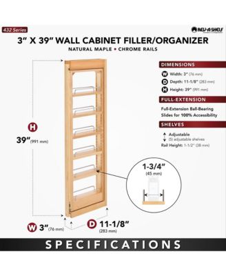 Pullout Wall Filler Cabinet Wooden Organizer, 39" Hgt, 432-WF39-3C