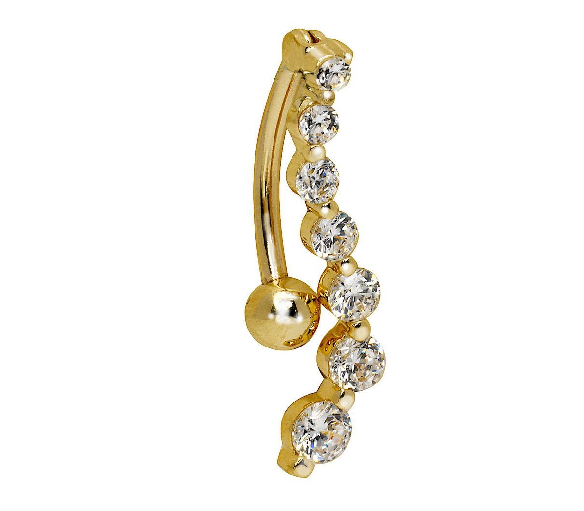 Curata Jewelry Solid 14k Gold 14g Journey Cubic Zirconia S-shape Top Mount Belly Button Ring - Yellow gold