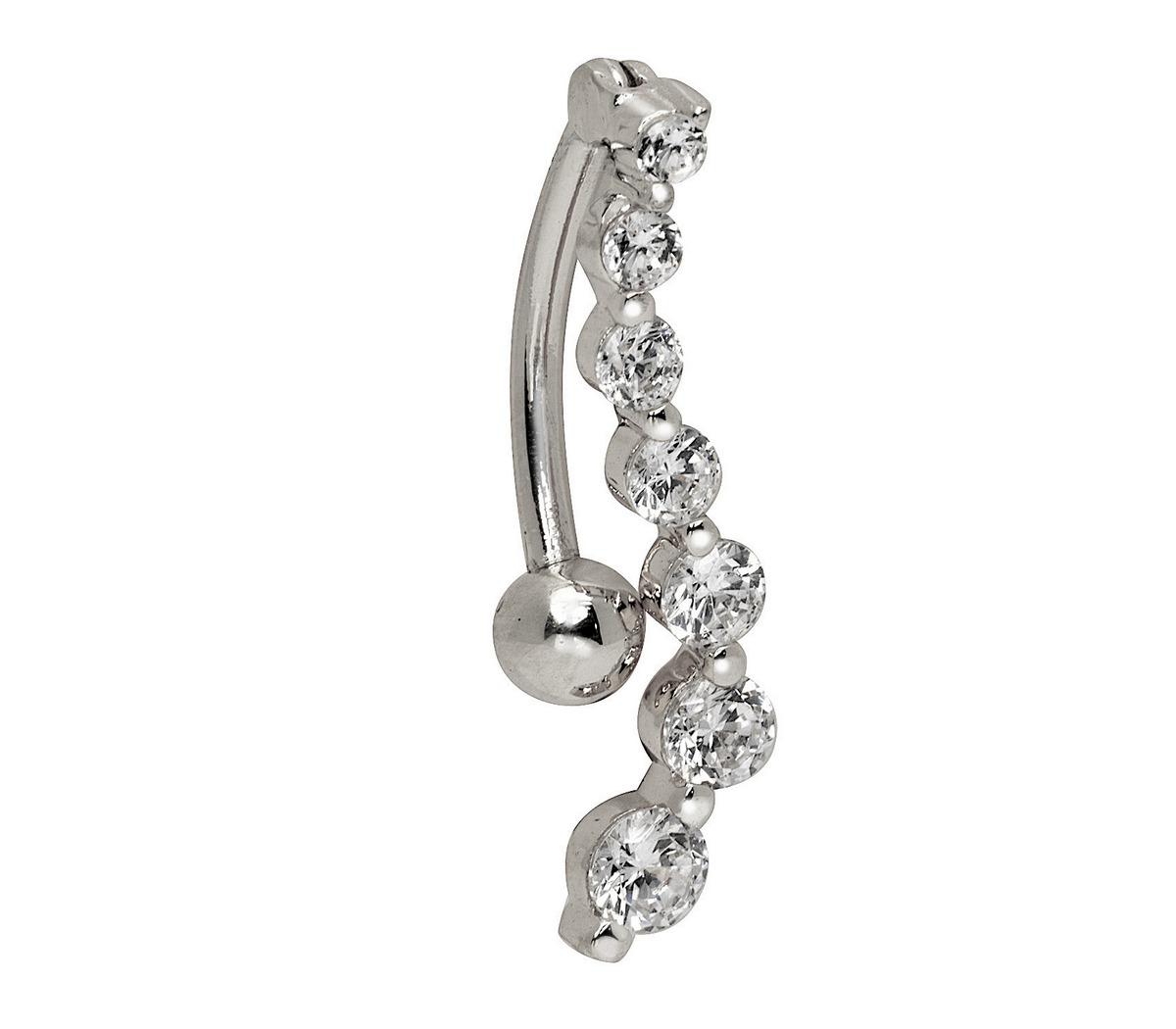 Curata Jewelry Solid 14k Gold 14g Journey Cubic Zirconia S-shape Top Mount Belly Button Ring - White gold