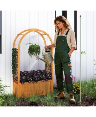 Outdoor Wooden Garden Bed with Lattice Trellis and Arch