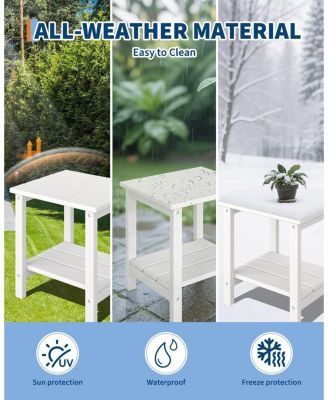 Folding Adirondack Chairs Set of 2 with Side Table, HDPE Plastic Outdoor Chairs with Wood Texture - 380 LBS & Weather Resistant for Fire Pit
