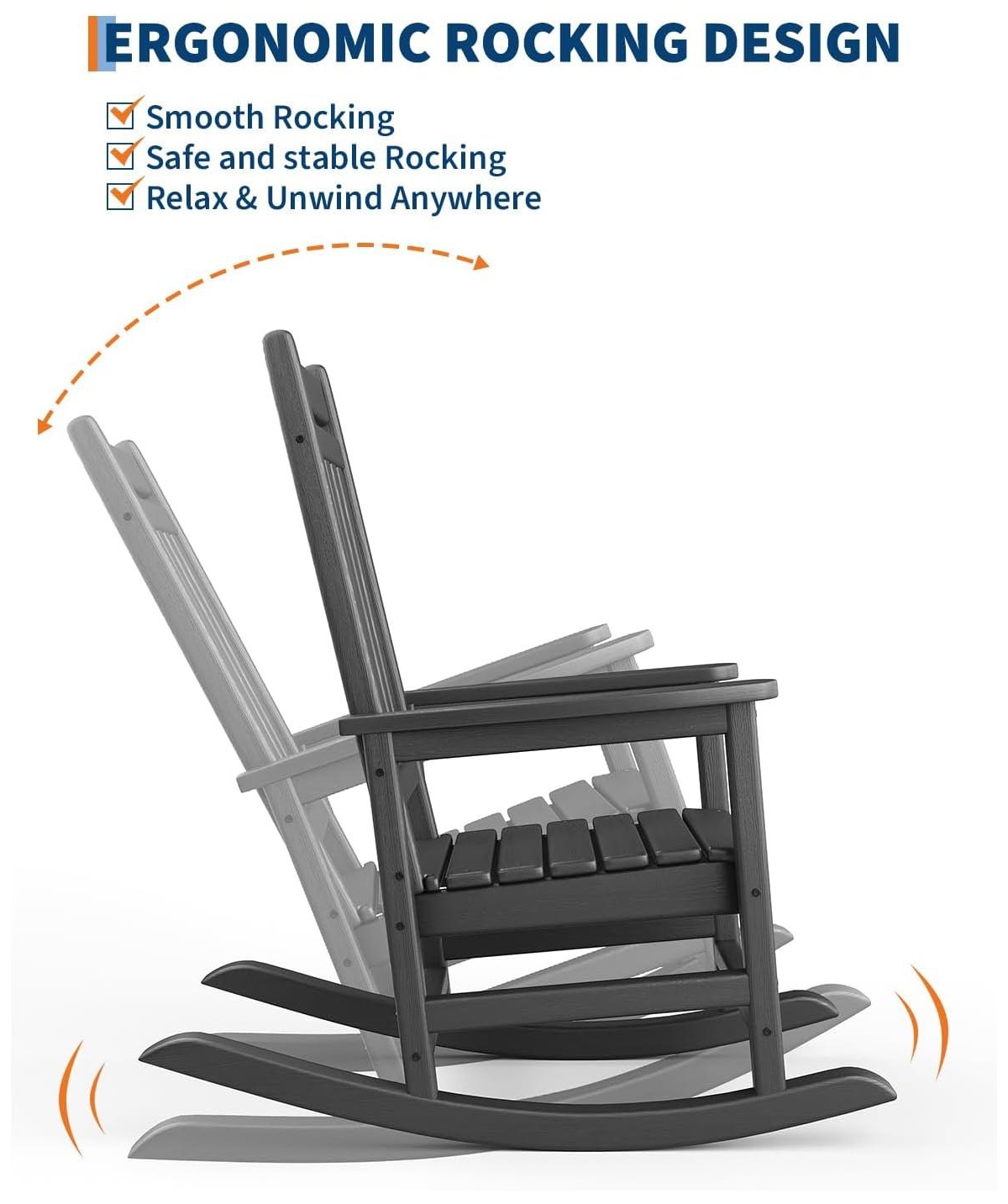 gaomon Poly Lumber Rocking Chair Outdoor Set of 4 – Hdpe High Back Porch Rockers for Adults – All Weather Patio Furniture