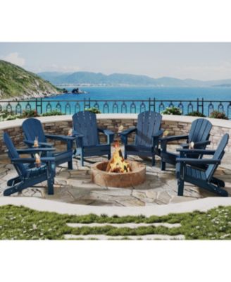 Folding Adirondack Chair Set of 6, HDPE Outdoor Patio Chair with Cup Holder, All Weather Resistent Wooden Textured for patios, Decks, Gardens