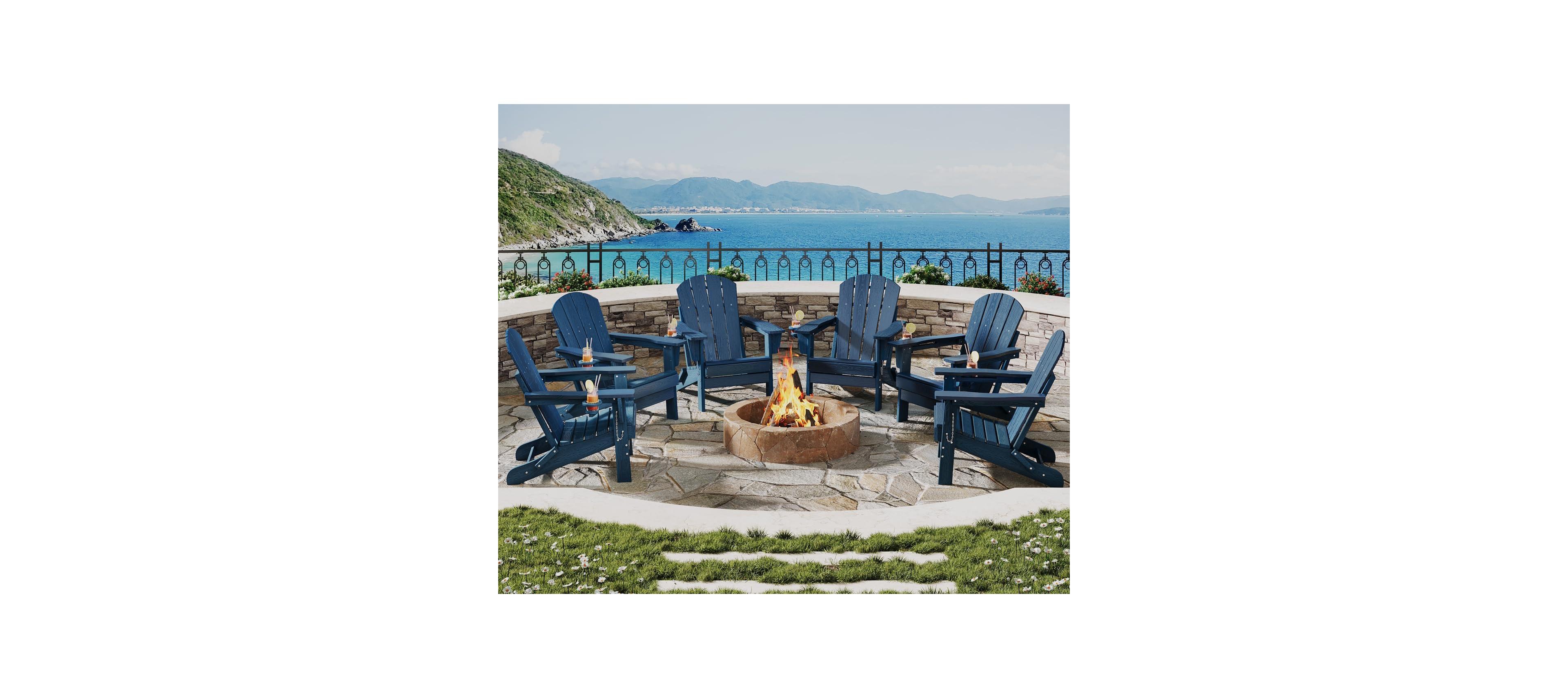 gaomon Folding Adirondack Chair Set of 6, Hdpe Outdoor Patio Chair with Cup Holder, All Weather Resistent Wooden Textured for patios, Decks