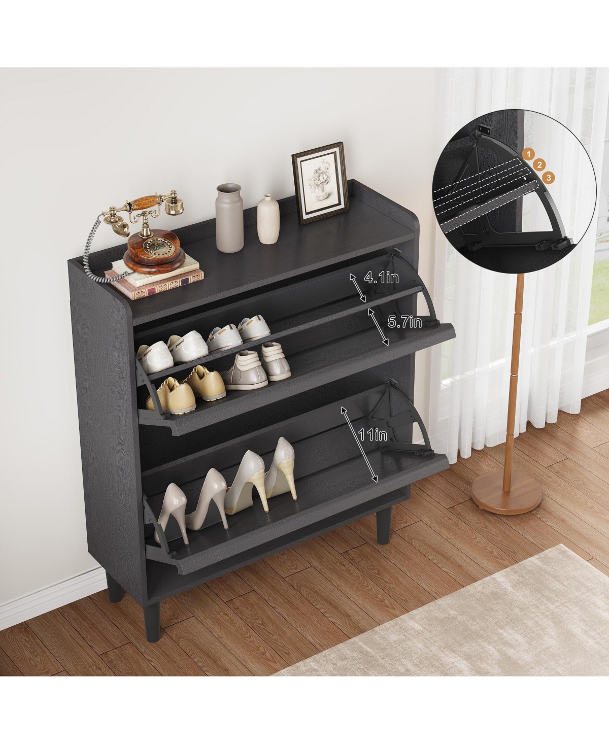 gaomon Entryway Wooden Shoe Cabinet, 2 Flip Drawers + Adjustable Shelf Organizer