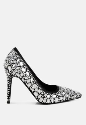 Womens Iceout Diamante and Rhinestone Embellishments Pumps