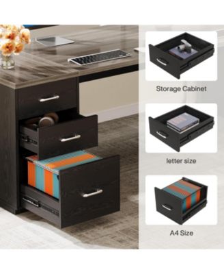 85.8-Inch L-Shaped Executive Desk, Extra Large Modern Office Desk with File Drawers