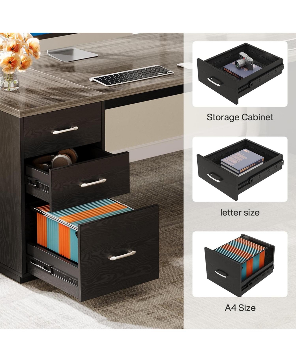 Tribesigns 85.8-Inch L-Shaped Executive Desk, Extra Large Modern Office Desk with File Drawers