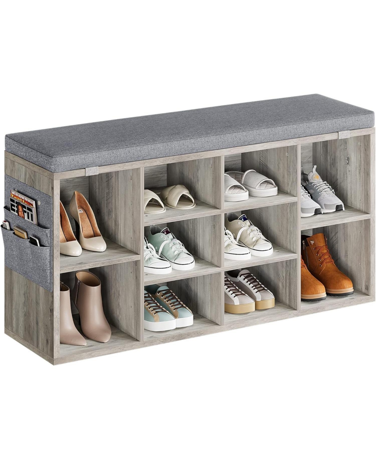 gaomon Gray 41" Padded Seat Shoe Storage Bench