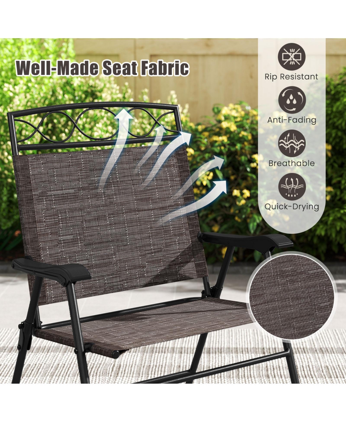 Gymax 4 Pack Patio Folding Chairs Outdoor Dining Chairs w/ Backrests & Armrests