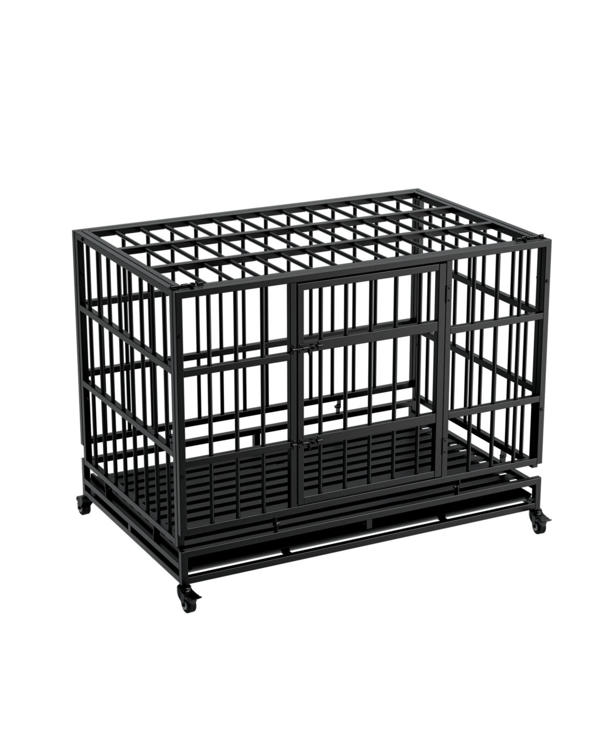Aostirmotor Heavy-Duty Dog Crate with Wheels - Folding, Secure Cage with Removable Tray