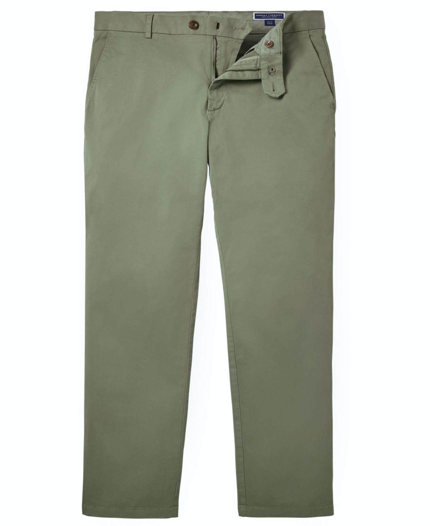Мужские брюки Charles Tyrwhitt Tan Slim-Fit Washed Chino, цвет: Зелёный — фото 3
