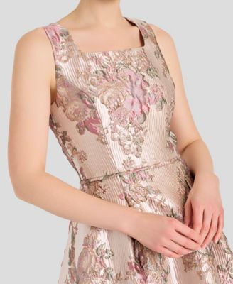 Women's Metallic Jacquard High-Low Square Neck Dress
