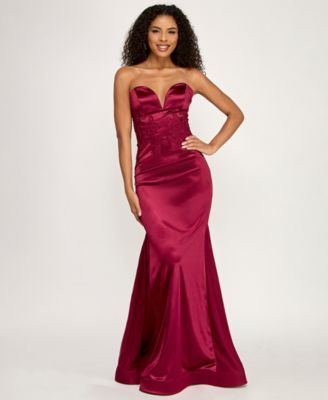 Juniors' Strapless Sweetheart Satin Mermaid Gown